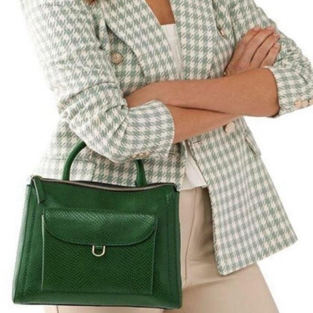 Fossil Parker Medium Green Satchel Shoulder Leather Snake Embossed Handbag Purse